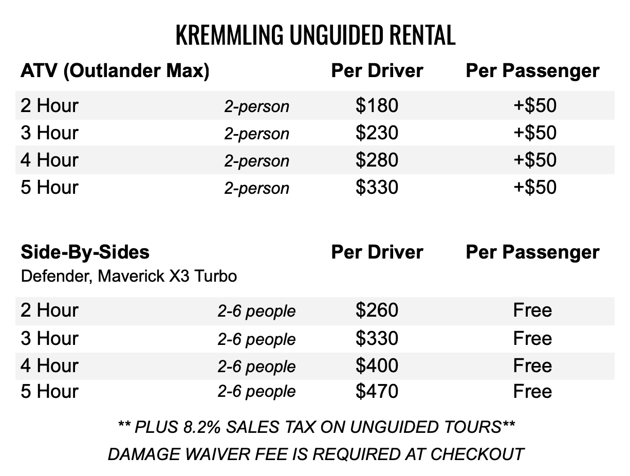 ATV RENTAL - Prices - 2025
